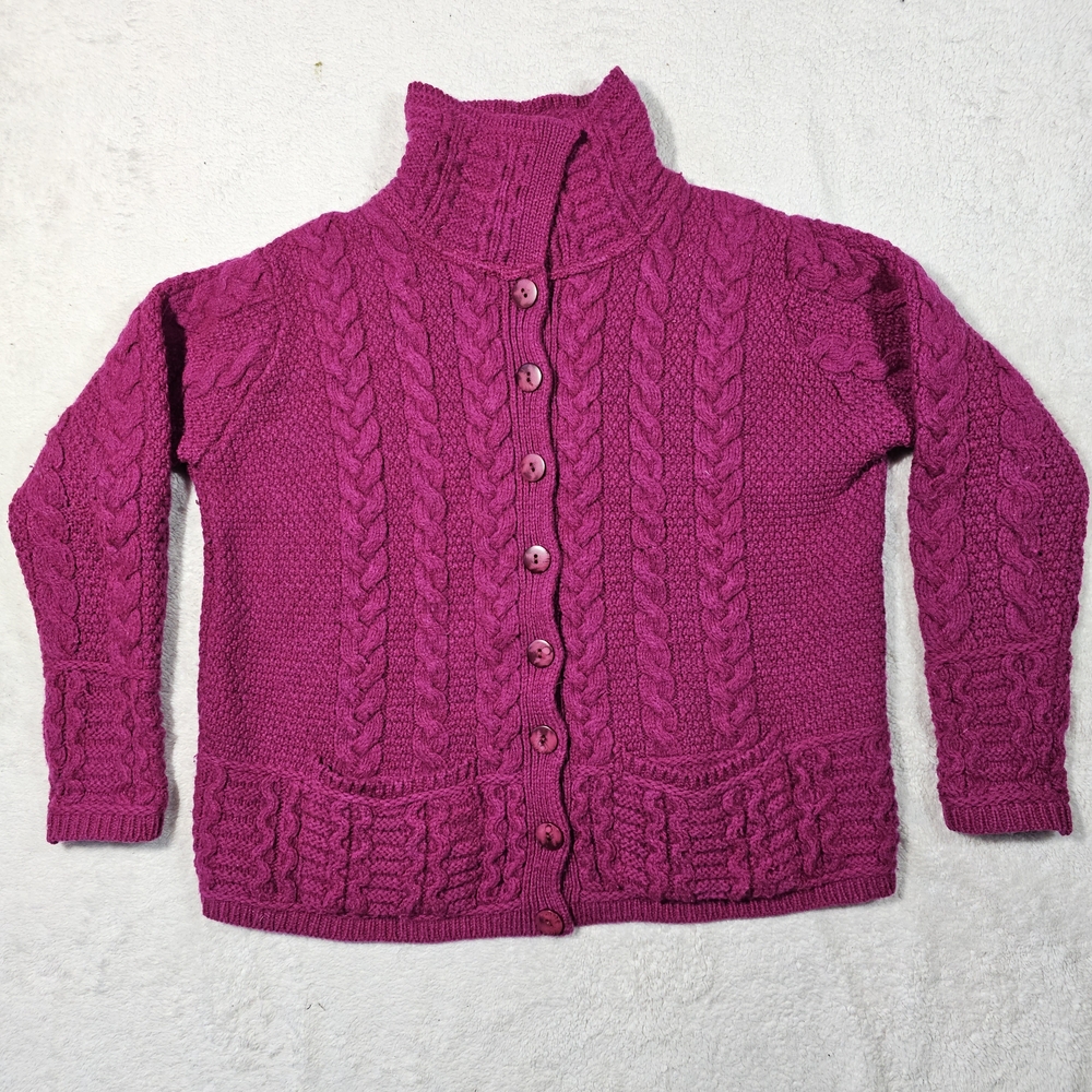 Aran Crafts Fuchsia Cable Knit Cardigan